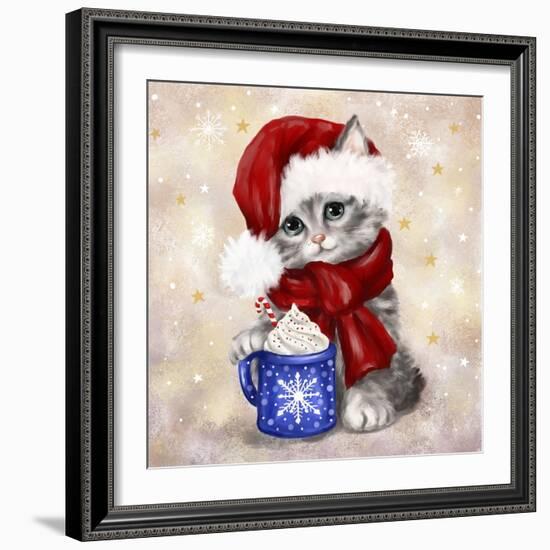 Christmas Cat with Hot Chocolate-MAKIKO-Framed Giclee Print