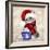 Christmas Cat with Hot Chocolate-MAKIKO-Framed Giclee Print