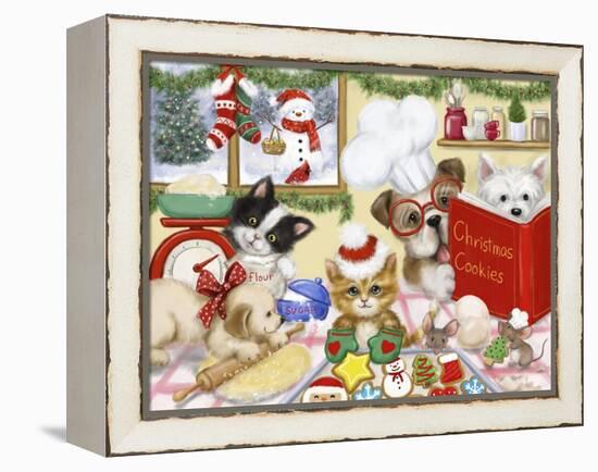 Christmas Cooking Dogs and Cats-MAKIKO-Framed Premier Image Canvas