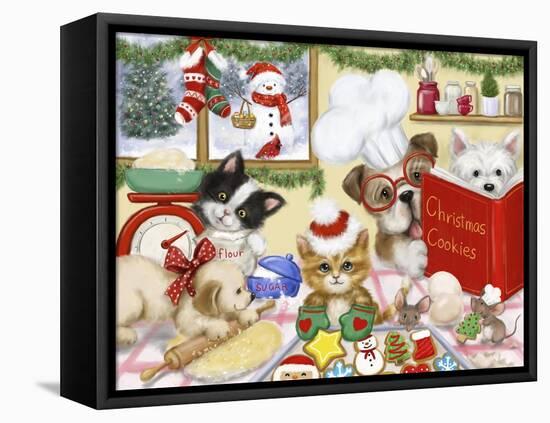 Christmas Cooking Dogs and Cats-MAKIKO-Framed Premier Image Canvas