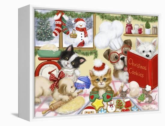 Christmas Cooking Dogs and Cats-MAKIKO-Framed Premier Image Canvas