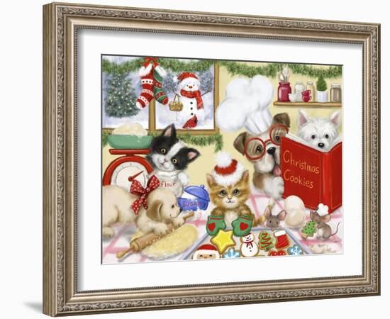 Christmas Cooking Dogs and Cats-MAKIKO-Framed Giclee Print