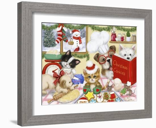 Christmas Cooking Dogs and Cats-MAKIKO-Framed Giclee Print