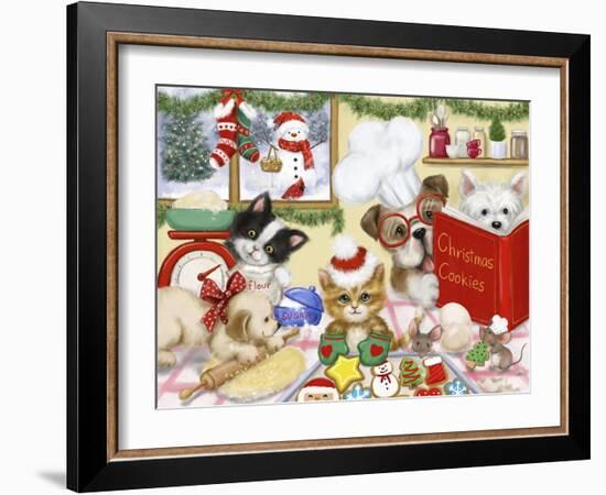 Christmas Cooking Dogs and Cats-MAKIKO-Framed Giclee Print