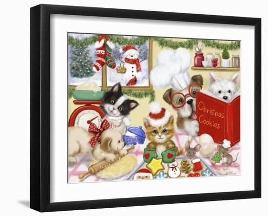 Christmas Cooking Dogs and Cats-MAKIKO-Framed Giclee Print