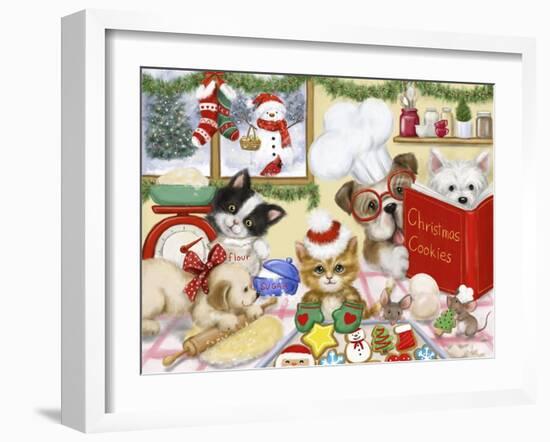 Christmas Cooking Dogs and Cats-MAKIKO-Framed Giclee Print