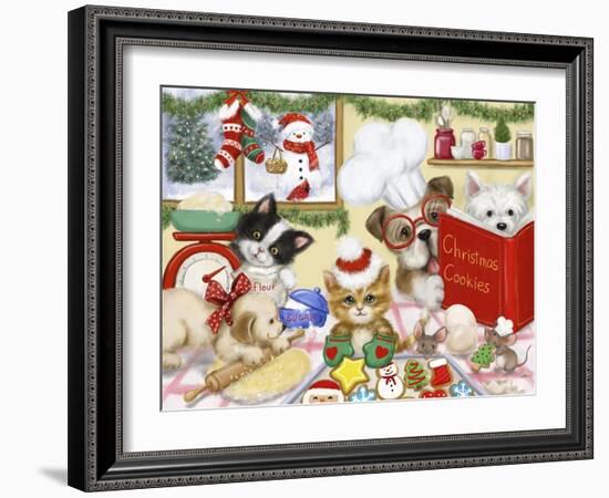 Christmas Cooking Dogs and Cats-MAKIKO-Framed Giclee Print