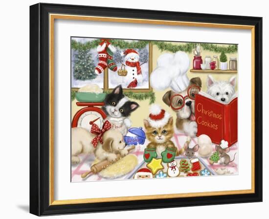 Christmas Cooking Dogs and Cats-MAKIKO-Framed Giclee Print
