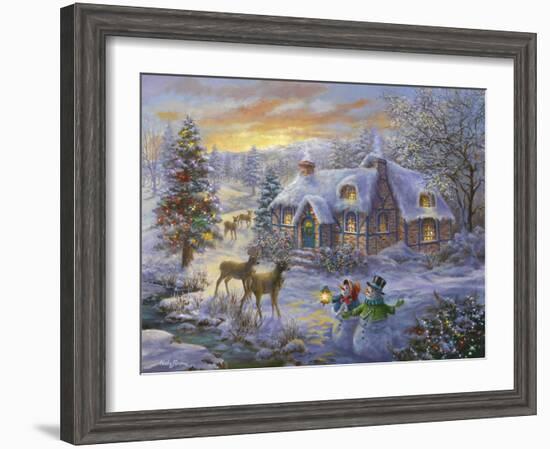Christmas Cottage-Nicky Boehme-Framed Premium Giclee Print