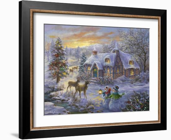 Christmas Cottage-Nicky Boehme-Framed Premium Giclee Print