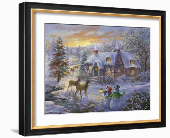 Christmas Cottage-Nicky Boehme-Framed Premium Giclee Print