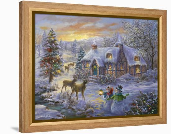 Christmas Cottage-Nicky Boehme-Framed Premier Image Canvas