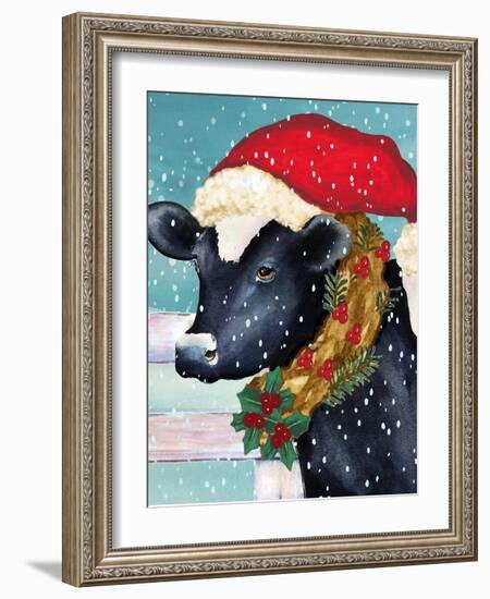 Christmas Cow Vertical-Laurie Korsgaden-Framed Art Print