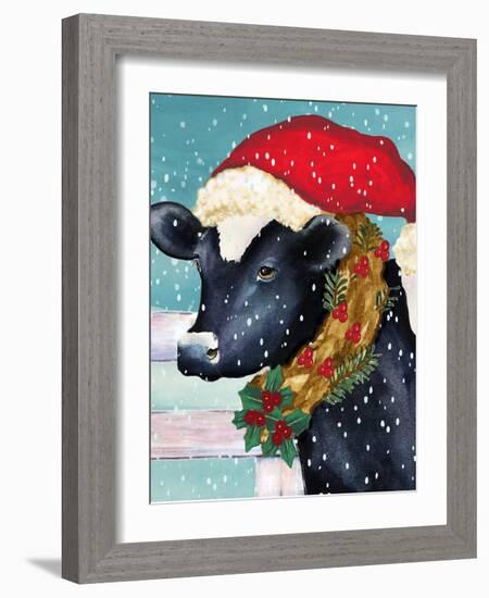 Christmas Cow Vertical-Laurie Korsgaden-Framed Art Print