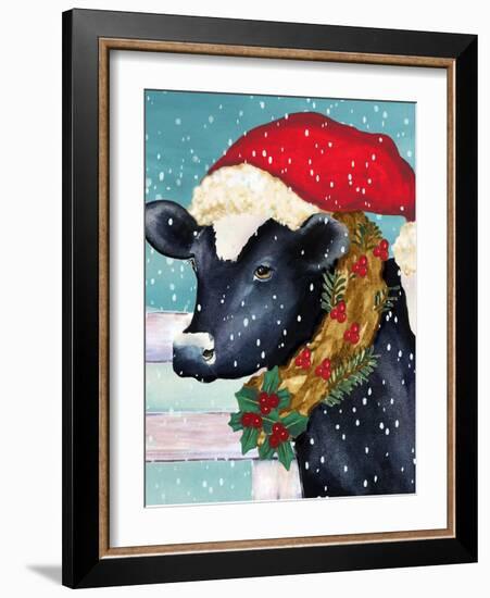 Christmas Cow Vertical-Laurie Korsgaden-Framed Art Print