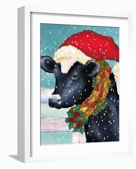 Christmas Cow Vertical-Laurie Korsgaden-Framed Art Print