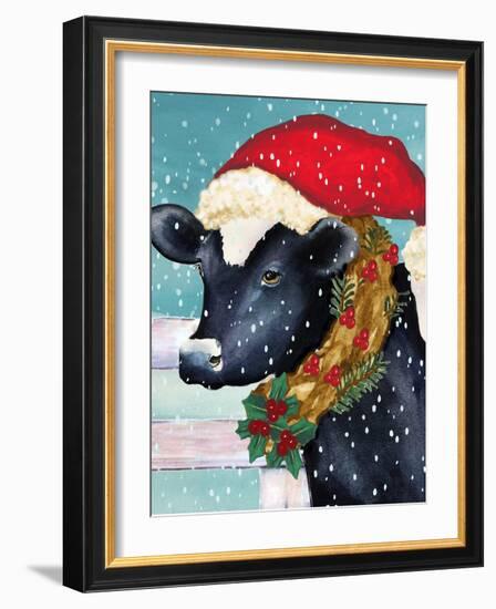 Christmas Cow Vertical-Laurie Korsgaden-Framed Art Print