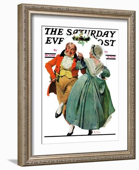 "Christmas Dance" or "Merrie Christmas" Saturday Evening Post Cover, December 8,1928-Norman Rockwell-Framed Giclee Print