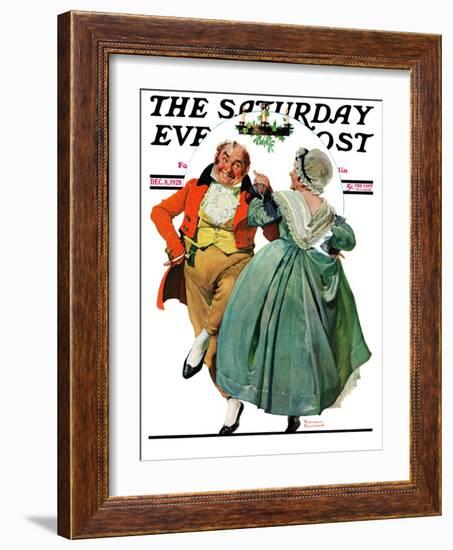 "Christmas Dance" or "Merrie Christmas" Saturday Evening Post Cover, December 8,1928-Norman Rockwell-Framed Giclee Print