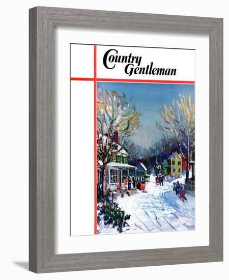 "Christmas Day in the Village," Country Gentleman Cover, December 1, 1938-Walter Baum-Framed Giclee Print