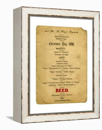 Christmas Day Menu, 2nd Battalion the King's Regiment, Iraq, 1926-null-Framed Premier Image Canvas