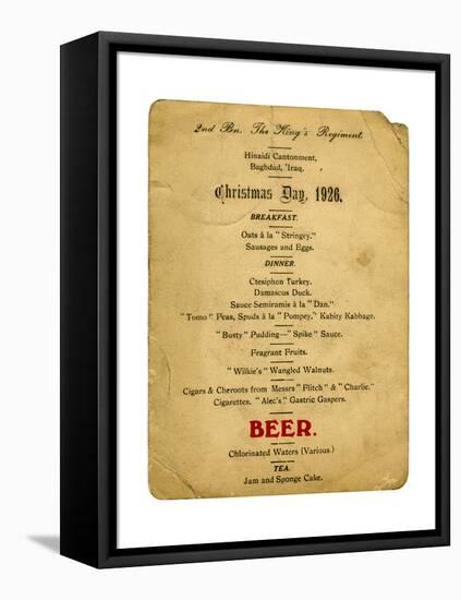 Christmas Day Menu, 2nd Battalion the King's Regiment, Iraq, 1926-null-Framed Premier Image Canvas