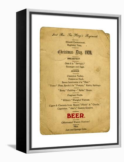 Christmas Day Menu, 2nd Battalion the King's Regiment, Iraq, 1926-null-Framed Premier Image Canvas