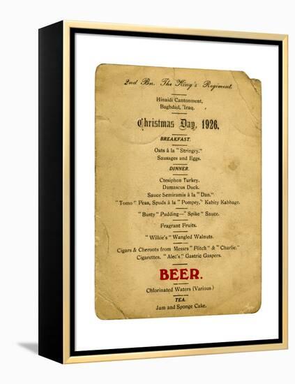 Christmas Day Menu, 2nd Battalion the King's Regiment, Iraq, 1926-null-Framed Premier Image Canvas