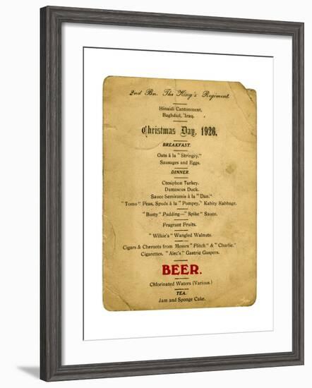 Christmas Day Menu, 2nd Battalion the King's Regiment, Iraq, 1926-null-Framed Giclee Print