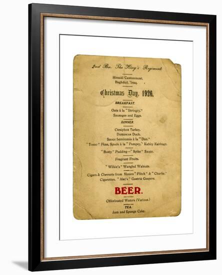 Christmas Day Menu, 2nd Battalion the King's Regiment, Iraq, 1926-null-Framed Giclee Print