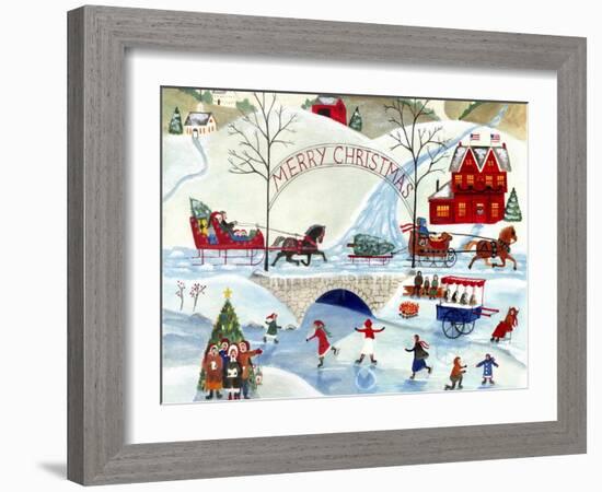 Christmas Day Skating by Old Stone Bridge-Cheryl Bartley-Framed Giclee Print