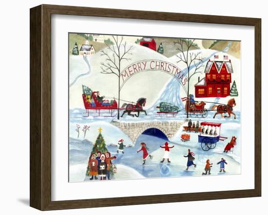 Christmas Day Skating by Old Stone Bridge-Cheryl Bartley-Framed Giclee Print