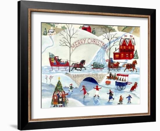 Christmas Day Skating by Old Stone Bridge-Cheryl Bartley-Framed Giclee Print