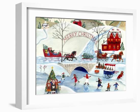 Christmas Day Skating by Old Stone Bridge-Cheryl Bartley-Framed Giclee Print