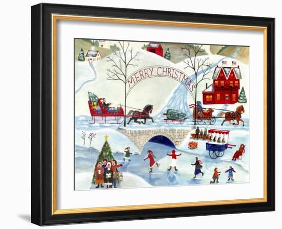 Christmas Day Skating by Old Stone Bridge-Cheryl Bartley-Framed Giclee Print