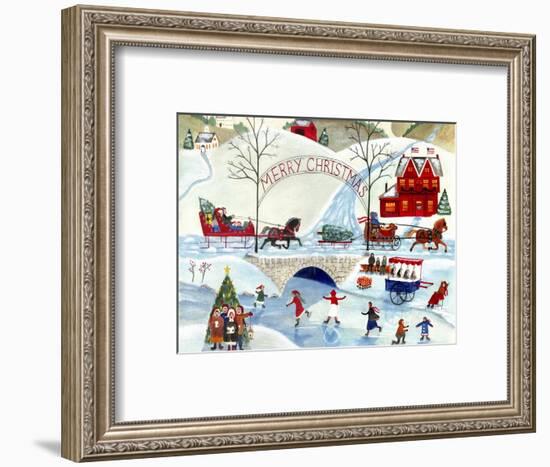 Christmas Day Skating by Old Stone Bridge-Cheryl Bartley-Framed Giclee Print