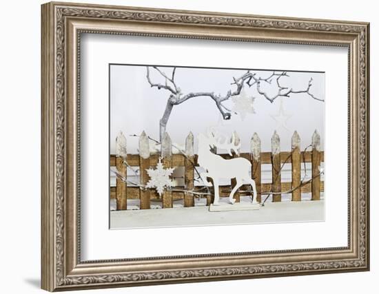 Christmas Decoration and Decoration Fence with Deer-Andrea Haase-Framed Photographic Print