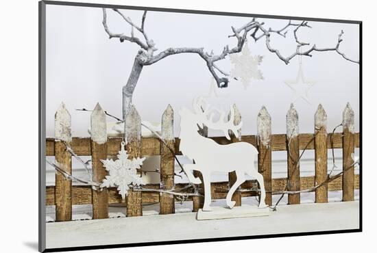 Christmas Decoration and Decoration Fence with Deer-Andrea Haase-Mounted Photographic Print