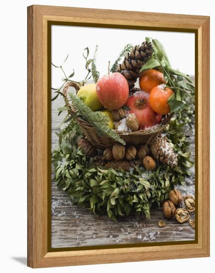 Christmas Decoration: Fruit, Nuts, Cones and Box Wreath-null-Framed Premier Image Canvas