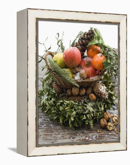 Christmas Decoration: Fruit, Nuts, Cones and Box Wreath-null-Framed Premier Image Canvas