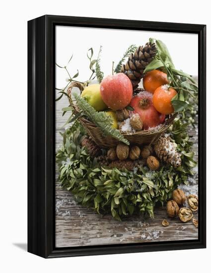 Christmas Decoration: Fruit, Nuts, Cones and Box Wreath-null-Framed Premier Image Canvas