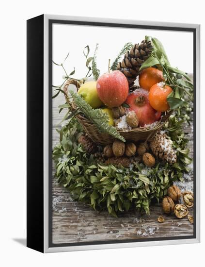 Christmas Decoration: Fruit, Nuts, Cones and Box Wreath-null-Framed Premier Image Canvas
