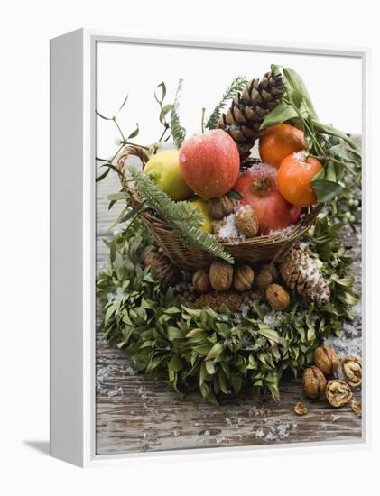 Christmas Decoration: Fruit, Nuts, Cones and Box Wreath-null-Framed Premier Image Canvas