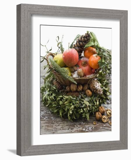 Christmas Decoration: Fruit, Nuts, Cones and Box Wreath-null-Framed Photographic Print