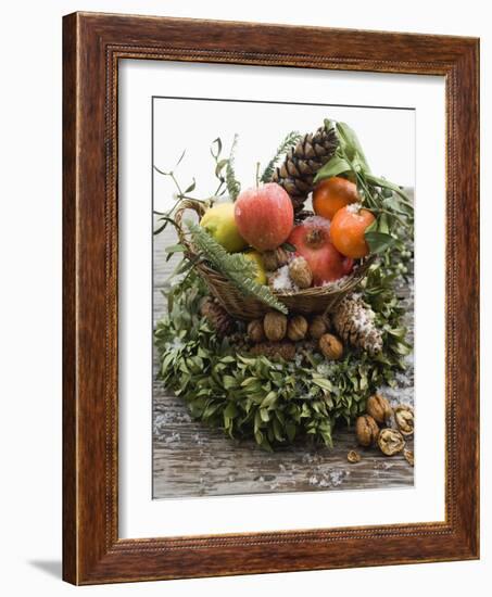 Christmas Decoration: Fruit, Nuts, Cones and Box Wreath-null-Framed Photographic Print