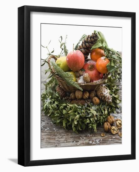 Christmas Decoration: Fruit, Nuts, Cones and Box Wreath-null-Framed Photographic Print