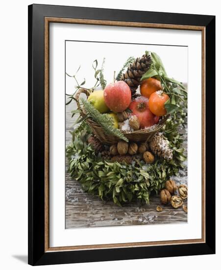 Christmas Decoration: Fruit, Nuts, Cones and Box Wreath-null-Framed Photographic Print