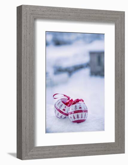 Christmas decoration in the snow, decoration, still life-Andrea Haase-Framed Photographic Print