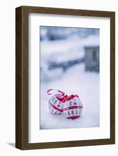 Christmas decoration in the snow, decoration, still life-Andrea Haase-Framed Photographic Print