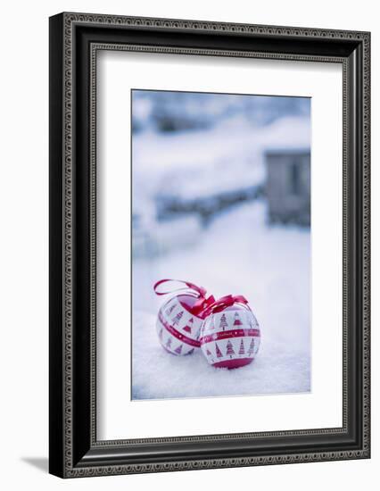 Christmas decoration in the snow, decoration, still life-Andrea Haase-Framed Photographic Print